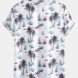 Palm Tree Sailboat Print Button Up Shirt