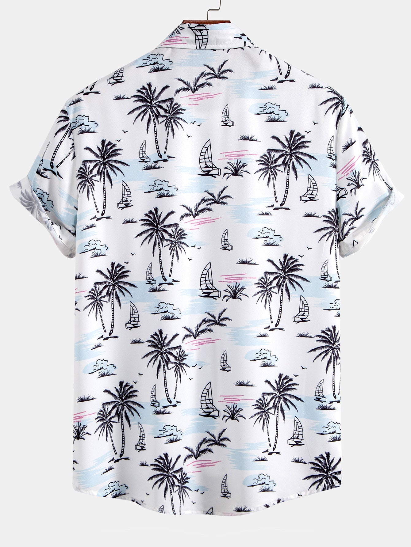 Palm Tree Sailboat Print Button Up Shirt