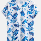 Turtle Print Shirt & Striped Swim Shorts Set