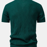 Rhombus Textured Zip Up Knitted Polo Shirt & Tapered Trousers Set