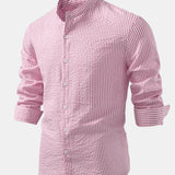 Seersucker Striped Stand Collar Shirt