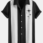 Mid Century Starbursts Print Linen Patchwork Bowling Shirt