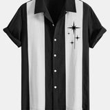 Mid Century Starbursts Print Linen Patchwork Bowling Shirt