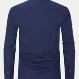 Long Sleeve Contrast Stand Collar Oxford Shirt