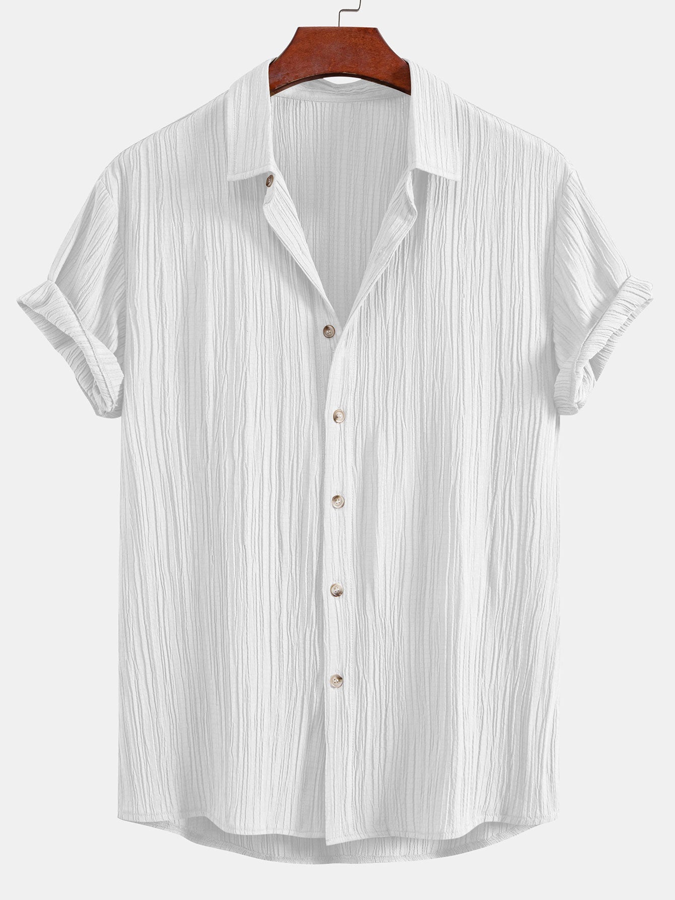 Crinkled Textured Shirt & Striped Print Swim Shorts Set