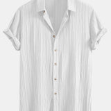 Crinkled Textured Shirt & Stripe Print Swim Shorts Set