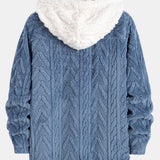 Contrast Geometric Jacquard Teddy Hooded Shirt