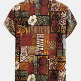 Pineapple Ethnic Hawaii Print Button Up Shirt