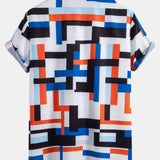 Striped Color Block Print Shirt & Swim Shorts Set