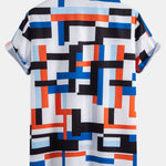 Striped Color Block Print Button Up Shirt
