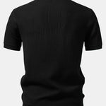 Stripe Johnny Collar Knit Polo & Straight Leg Ribbed Pants Set