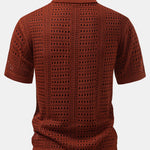 Crochet V Neck Polo Shirt & Crinkle Textured Drawstring 5" Shorts Set
