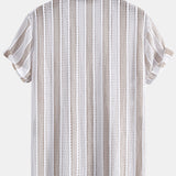 Striped Mesh Cuban Shirt & Straight Leg Linen Pants Set