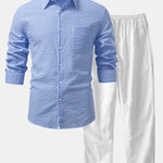 Seersucker Striped Shirt & Straight Leg Linen Pants Set