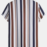 Colored Striped Print Shirt & Swim Shorts Set