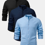 3 Pieces Long Sleeve Muscle Fit Ribbed Stand Collar Shirt