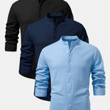 3 Pieces Long Sleeve Muscle Fit Ribbed Stand Collar Shirt