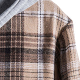 Contrast Hooded Drawstring Plaid Shirt