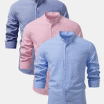 3 Pieces Seersucker Striped Stand Collar Shirt