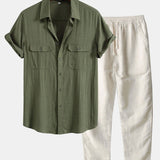 Linen Rayon Blend Pocket Utility Shirt & Straight Leg Linen Pants Set
