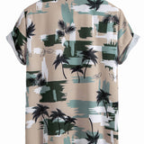 Palm Tree Color Block Print Shirt & Swim Shorts Set