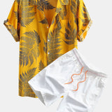 Tropical Plants Print Shirts & Swim Shorts Set