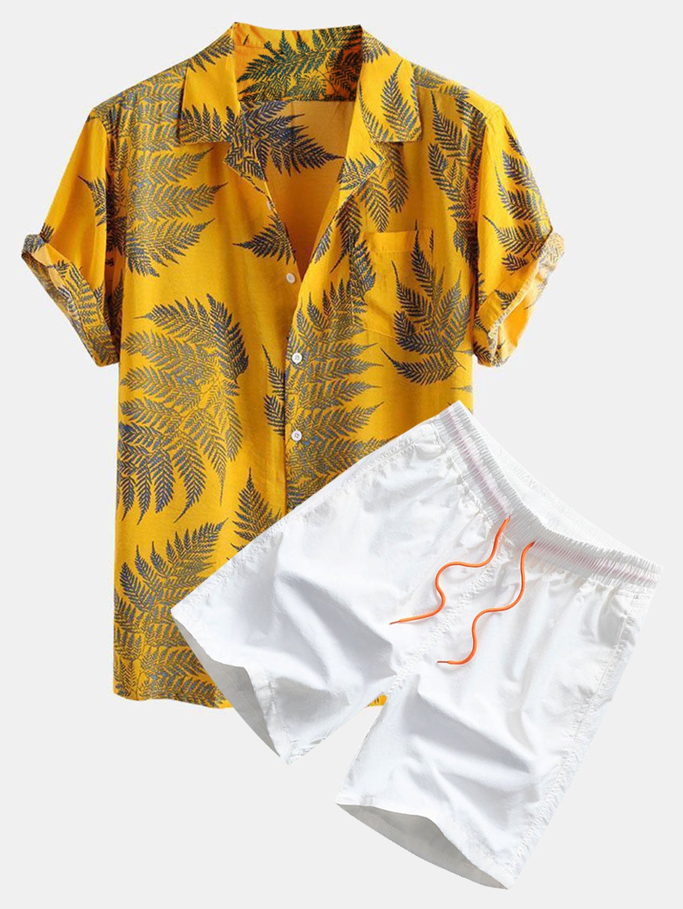Tropical Plants Print Shirts & Swim Shorts Set