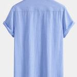 Short Sleeve Cotton Stripe Stand Collar Shirt & Linen Pants Set