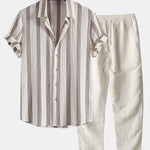 Textured Striped Shirt & Straight Leg Linen Pants Set