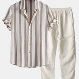 Textured Striped Shirt & Straight Leg Linen Pants Set