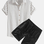 Cotton Blend Striped Shirt & Linen Drawstring Shorts Set