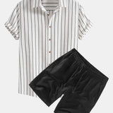 Cotton Blend Striped Shirt & Linen Drawstring Shorts Set