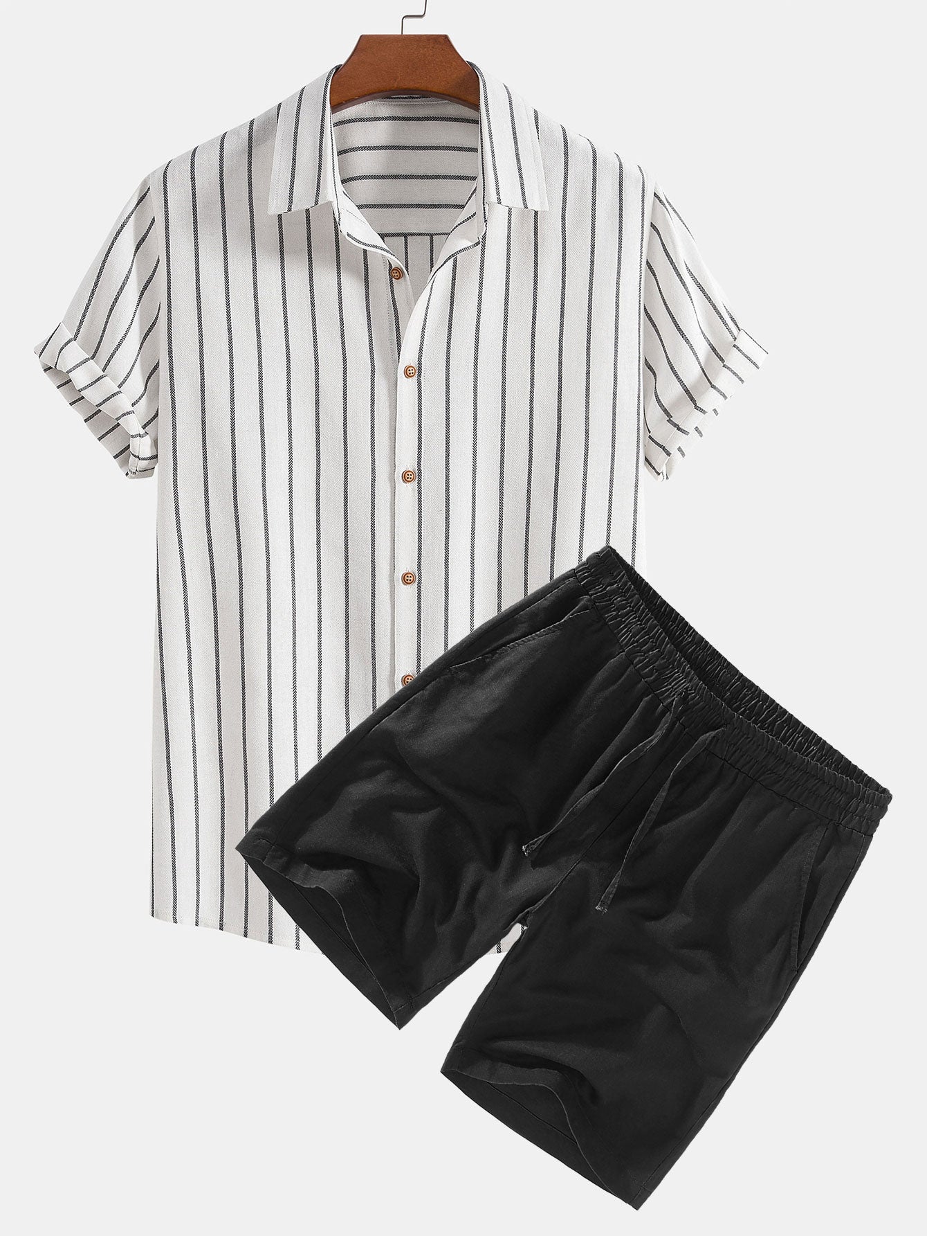 Cotton Blend Striped Shirt & Linen Drawstring Shorts Set