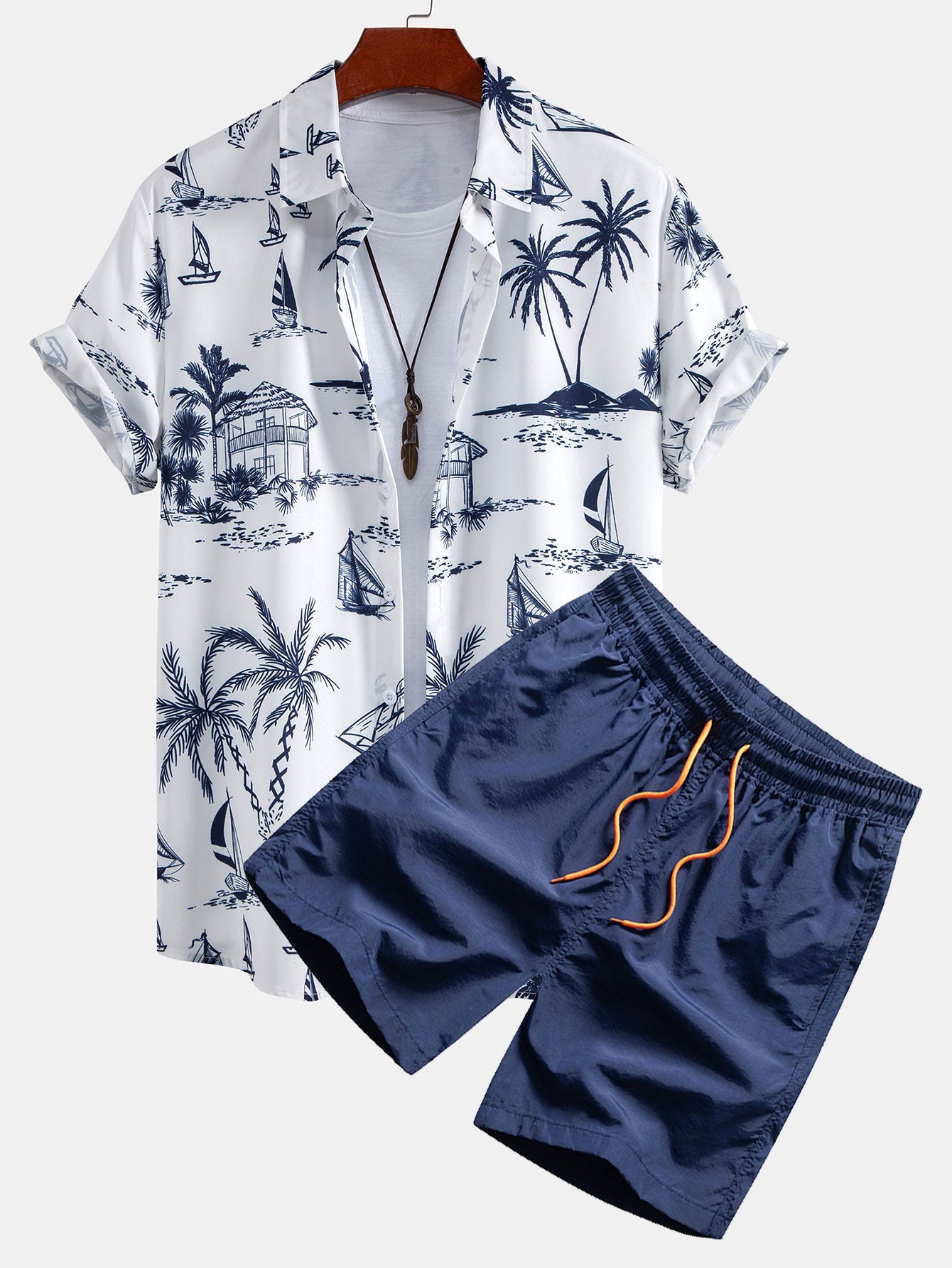 Island Sailing Print Shirt & Swim Shorts Set
