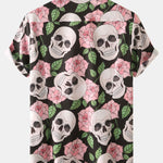 Skull Rose Print Button Up Shirt