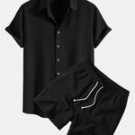 Crinkled Textured Shirt & Crinkle Textured Drawstring 5" Shorts Set