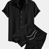Crinkled Textured Shirt & Crinkle Textured Drawstring 5" Shorts Set