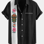Tiki Tribe Hawaii Print Linen Contrast Button Up Shirt