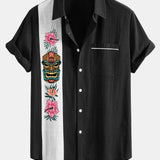 Tiki Tribe Hawaii Print Linen Contrast Button Up Shirt