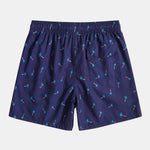 Blue Palm Tree Print Linen Cotton Shirt & Swim Shorts Set