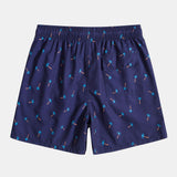 Blue Palm Tree Print Linen Cotton Shirt & Swim Shorts Set