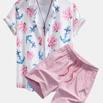 Coral Anchor Print Shirt & Swim Shorts Set