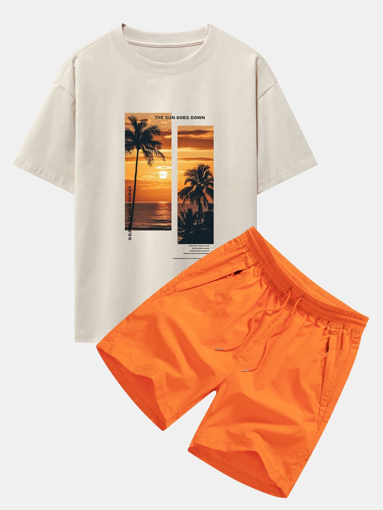 Palm Trees Landscape Slogan Print Oversize T-Shirt & Swim Shorts Set