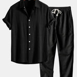 Linen Rayon Blend Shirt & Straight Leg Linen Pants Set