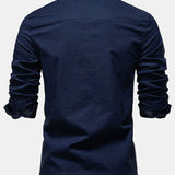 Long Sleeve Linen Cotton Blend Shirt with Pocket