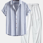 Stripe Linen Shirt & Crinkle Textured Straight Leg Pants Set