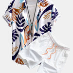Colorful Leaf Print Shirt & Swim Shorts Set