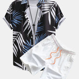 Tropical Leaves Print Shirt & Swim Shorts Set