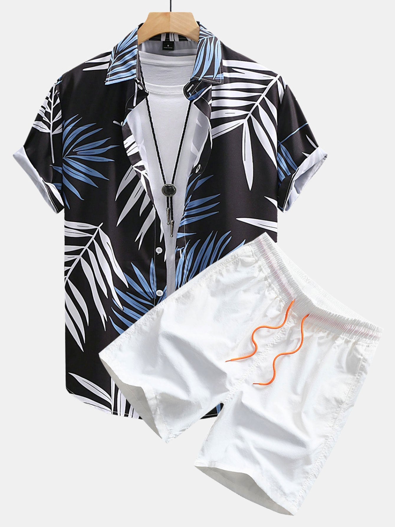 Tropical Leaves Print Shirt & Swim Shorts Set