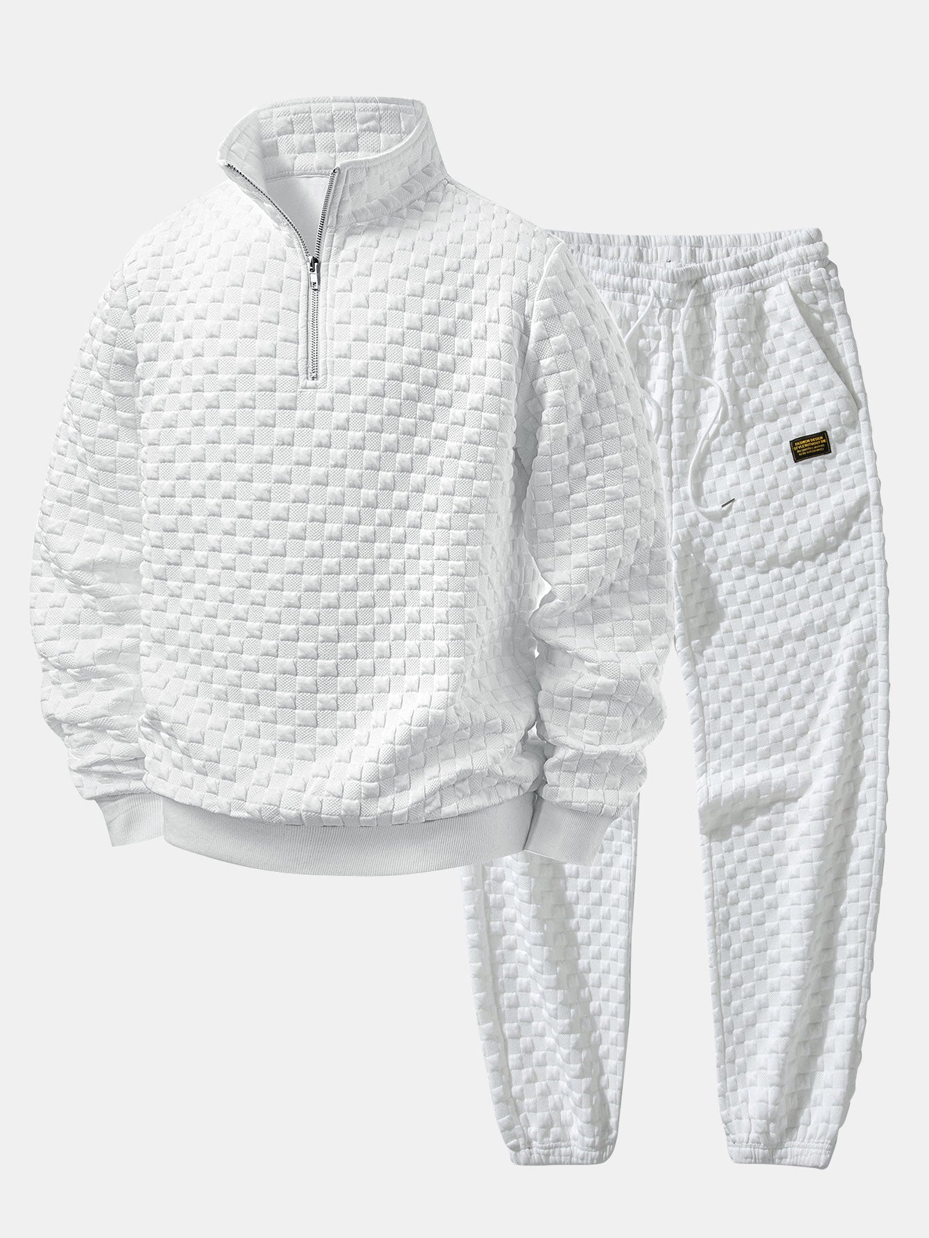 Checkerboard Jacquard Quarter Zip Sweatshirt & Jogger Pants Set
